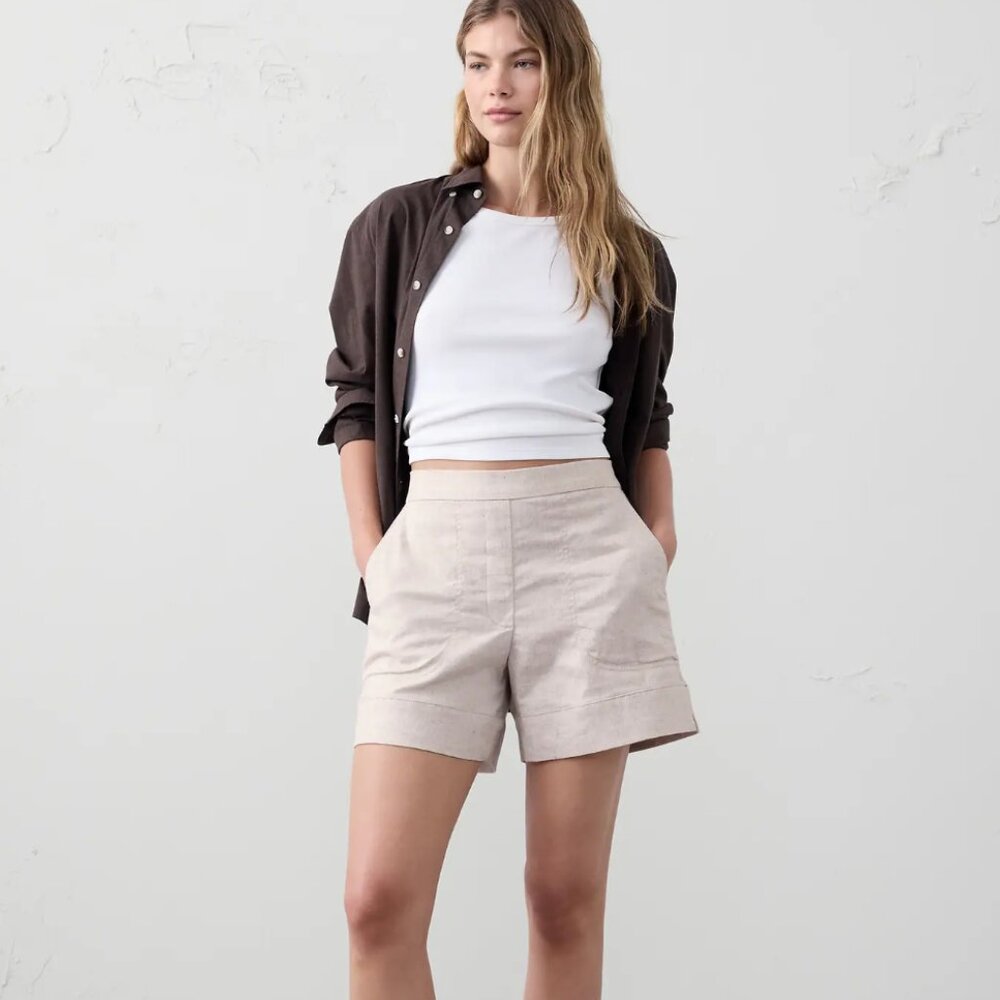 Banana Republic Neutral Linen Blend Pull On Shorts Easy Summer Staple XL